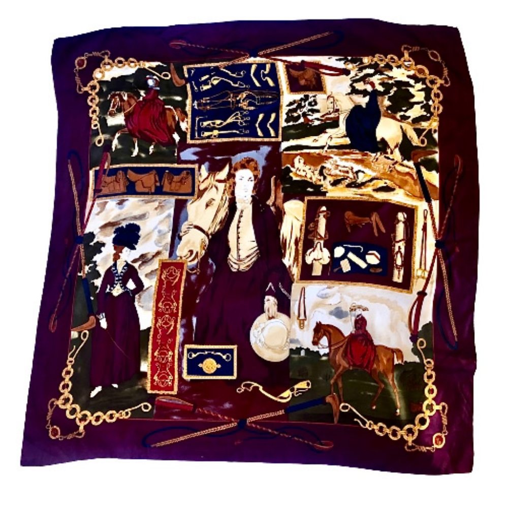 VTG Ginnie Johansen Silk Scarf Equestrian Victorian Lady Side Saddle Horse 36"